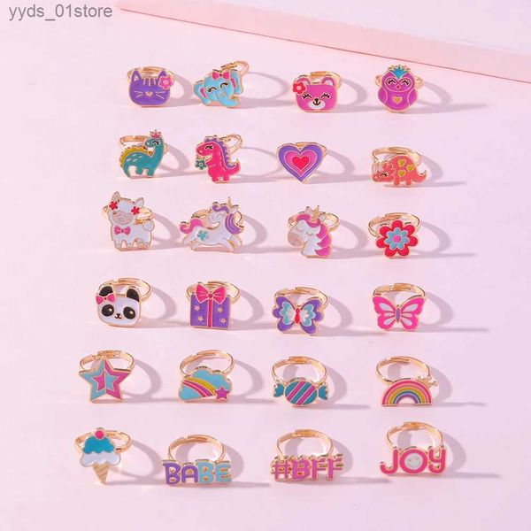 Anillos de banda Gota de dibujos animados Aceite Anillo para niños Ajustable para niñas Animal lindo Panda Dinosaurio Unicornio Diseño Anillos ly Joyería Regalo de Navidad L240305