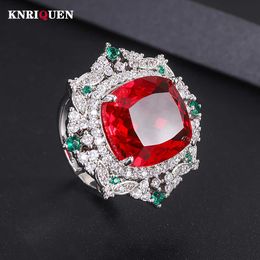 Bandringen Charms Full High Carbon Diamonds 15*17mm Ruby Aquamarine Damesring Wedding Bands Vintage Party Fine Jewelry Anniversary Gift J230517