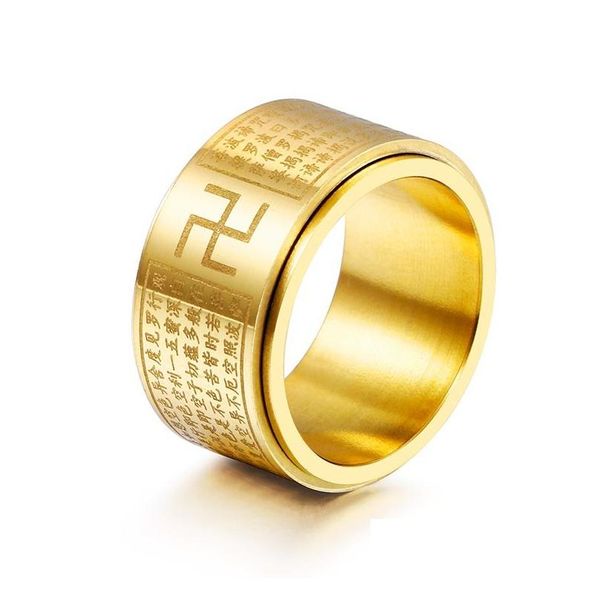 Bands Anneaux de style chinois Titanium Steel Goddess Mantra Buddhist Transit Ring Rotary Rotary Fashion Bijoux pour les hommes Drop Livrot Dhv6e