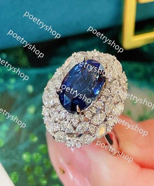 Anneaux Choucong marque anneaux de mariage Ins Top vente bijoux de luxe 925 en argent Sterling taille ovale bleu saphir CZ diamant pierres précieuses femmes Ope3449429