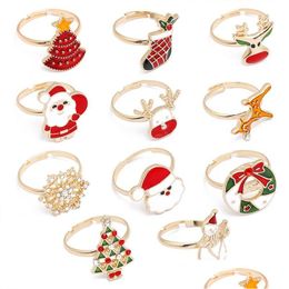 Band Ringen Kerst Open Vinger Ring Kerstman Elanden Sneeuwvlok Kinderen Xmas Decoraties Thuis Navidad Nieuwjaar Kinderen Meisjes Speelgoed Drop Dhuol