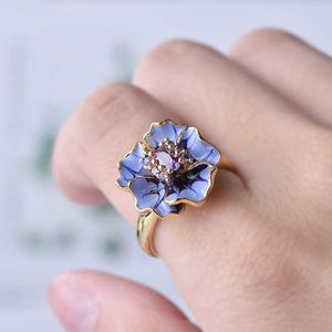 Bandringen klassieke dames bloemen sieraden Verjaardagsvoorstel Datum Betrokkenheid Bruiloft Bloemen Crystal Ring Maat 6 7 8 9 10 P230411