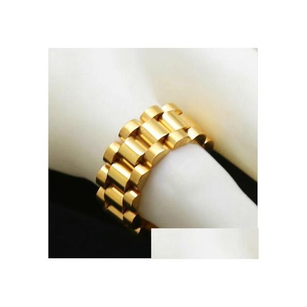 Anneaux de bande Classique Luxe 24K Plaqué Or Hommes Bracelet Anneaux En Acier Inoxydable Golden Link Anneau Hip Hop Hommes Style Montres Bande Drop De Dhd2A