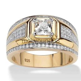 Anneaux de bande Anneau masculin classique Couleur plaqué Gold Dominering carré coupé blanc zircon mariage Business Ring Forger For Men Fashion Bijoux X0625