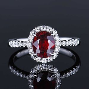 Bandringen Classic Natural Ruby Red Stone Rings for Women 925 Sterling Silver Fashion Anniversary Sieraden voor meisjes Kerstdag Gift J230517