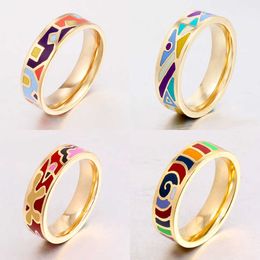 Bandringen kleurcultuur goede kwaliteit vergulde roestvrijstalen ring voor vrouwen vintage gezichtsbreedte 0,6 mm kostuumglazuur sieraden groothandel G230213