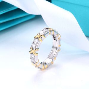Bagues de bande couleur T anneaux bijoux même séparation bague en forme de X t mode croix diamant bague lumière luxe belle CoupleW8FU