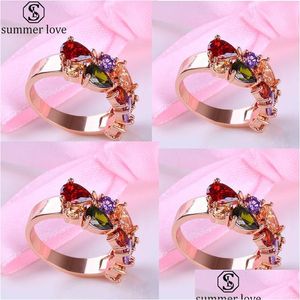 Bandringen Colorf Cubic Zirconia Rose Gold Ploated Promise Ring For Girls Women Maat 6 tot 9 als huwelijksverjaardag Jewelryz Drop del Dhtpm