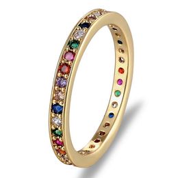 Anillos de banda Colorf Cz Anillo de banda de eternidad Fino Compromiso flaco Boda Piedra de nacimiento Color del arco iris Clásico Círculo redondo simple Dhgarden Otucm