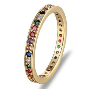 Anillos de banda Colorf Cz Anillo de eternidad Fino Compromiso flaco Boda Piedra de nacimiento Color del arco iris Clásico Círculo redondo simple Dedo Gota D DHVRG