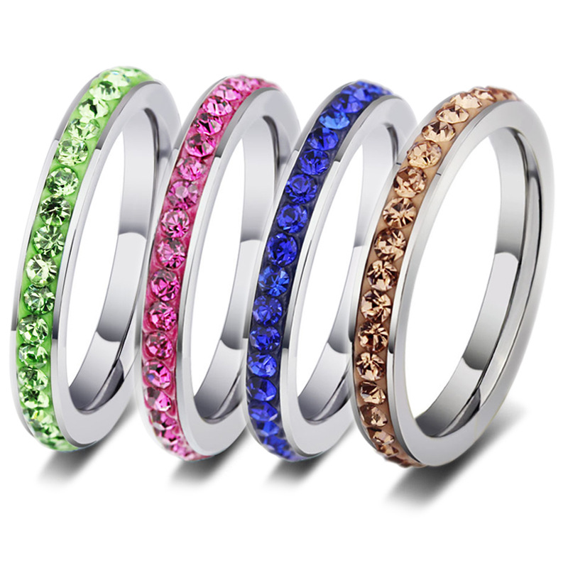 Anéis de banda coloridos Anel de diamante Anel de aço inoxidável Casal Presente de aniversário Moda Jóias Acessórios