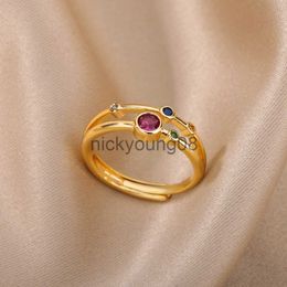 Band Ringen Kleurrijke Zirkoon Ronde Stenen Ringen Voor Vrouwen Roestvrij Staal Goud Kleur Vinger Ring Bruiloft Esthetische Sieraden Gift bijoux femme x0625