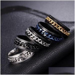 Band Ringen Cool Roestvrij Staal Draaibare Mannen Ring Hoge Kwaliteit Spinner Ketting Punk Vrouwen Sieraden Voor Party Gift Drop levering Dhm4R