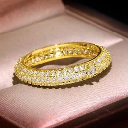 Anneaux de bande Cos Ya 22 CT Full Moi Ss An Ite Row Rings For Women 925 Sterling S Silver D White Gold Diamond Rings Eternity Wedding Fine Jewelry