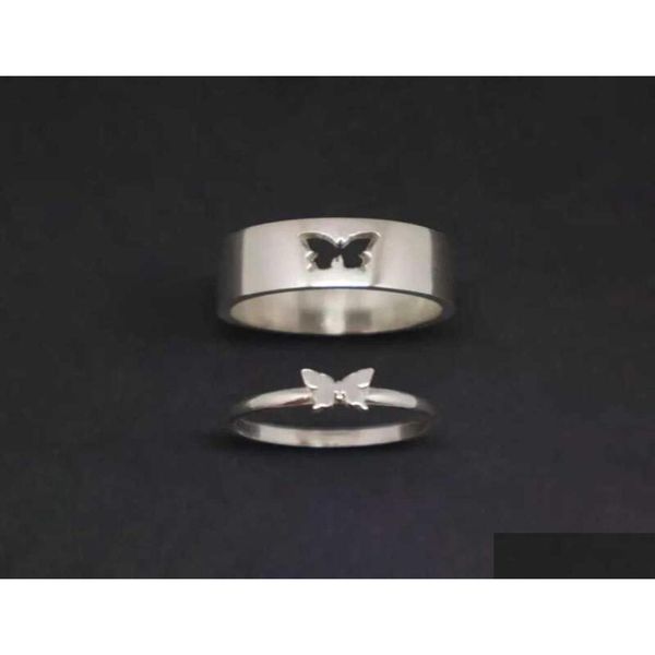 Anillos de banda Pareja Mariposa a juego para mujeres Hombres Set Promise Ring Lovers Gold Sier Color5605111 Drop Entrega Joyería Dhxr3