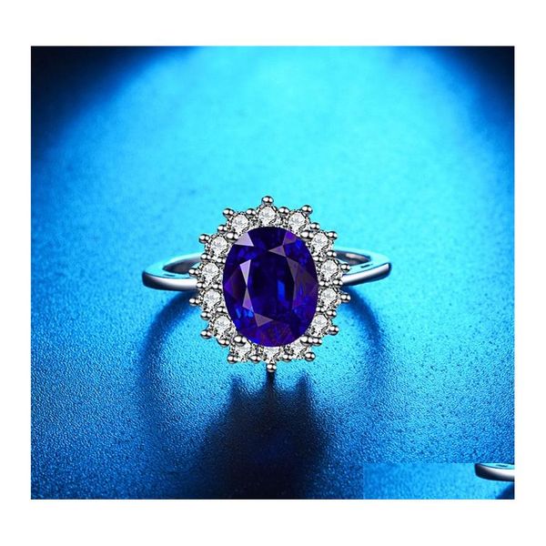 Anneaux de bande créés Blue Sapphire Ring Princess Crown Halo Engagement Wedding 925 Sterling Sier for Women 2021 1227 T2 DROP DIVRITEUR J DH7C0