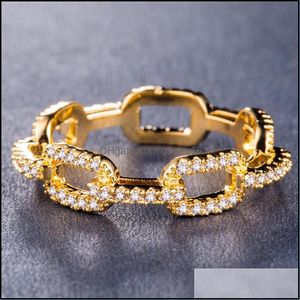 Anillos de banda, anillo de cadena creativo, boda de circón para mujer, Sier, oro rosa, cobre, diamantes de imitación, joyería de compromiso, envío directo Otulr