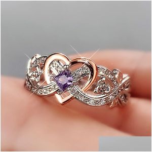 Bagues de bande Anneaux de coeur créatifs pour femmes avec conception de fleur de rose romantique Bague de fiançailles de mariage Bijoux esthétiques Drop Dhgarden OTCGT