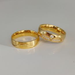 Band Ringen Kroon Trouwringen voor Vrouwen Mannen Cz Diamant West-Afrikaans 24-karaats Verguld Liefde Alliantie Voorstel Set Roestvrij Stalen Sieraden 230701