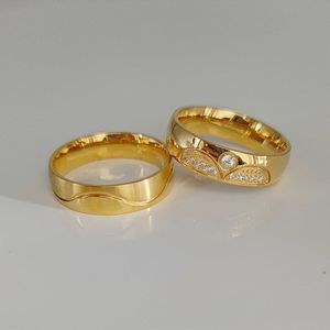 Anillos de banda Corona Anillos de boda para mujeres Hombres Cz Diamond África occidental 24k Chapado en oro Love Alliance Propuesta Conjunto Joyería de acero inoxidable AA230306