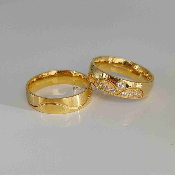 Anillos de banda Corona WeddRings para mujeres Hombres Cz Diamante Occidental Africano 24k Chapado en oro Amor Alianza Propuesta Conjunto Joyería de acero inoxidable J231204