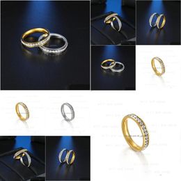 Bandringen Crystal Single Row Drill Ring Band Dames roestvrijstalen ringen Bruiloft verlovingscadeau Mode fijne sieraden Wil Dhgarden Dhbwg