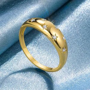Anneaux de bande Crystal Star Chunky Ring pour femmes Vintage à la mode couleur or zircone doigt empilage anneaux Punk accessoires rétro bijoux R446 231024