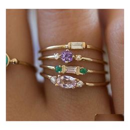 Anillos de banda Crystal Zircon Gold Ring Set 4 Unids / set Vintage Bohemian Women Engagement Party Jewelry Drop Delivery Dhlex