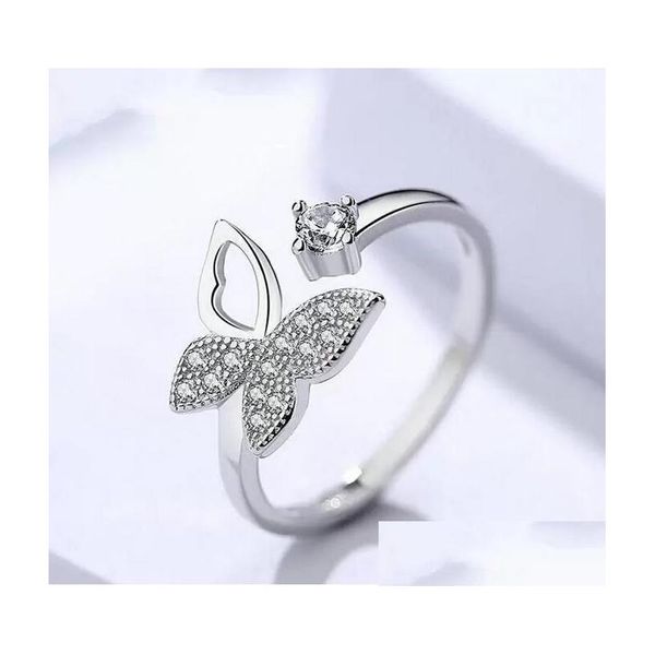 Anneaux De Bande Cubique Zircon Cristal Papillon Anneau Pour Les Femmes Platine Plaqué Anneaux De Mariage Bijoux Ouvert Doigt Réglable Giris Cadeau Dro Dhlcz