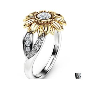 Bandringen kubieke zirconia bloem zonnebloemring gouden diamant ringen desiger verloving voor vrouwen mode sieraden drop levering dhtuu