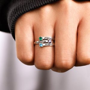 Anillos de banda Nombre personalizado y piedra natal Anillo de Escritura Tallado Anillo de letra de compromiso Joyería de plata personalizada Regalo de aniversario para mujeres 230711