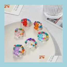 Bande Anneaux Mignon Ours Anneau Innovant Gelée Couleur Résine Réglable Élastique Anneaux Bijoux Pour Femmes Fille Saint Valentin Fête Dhuyu