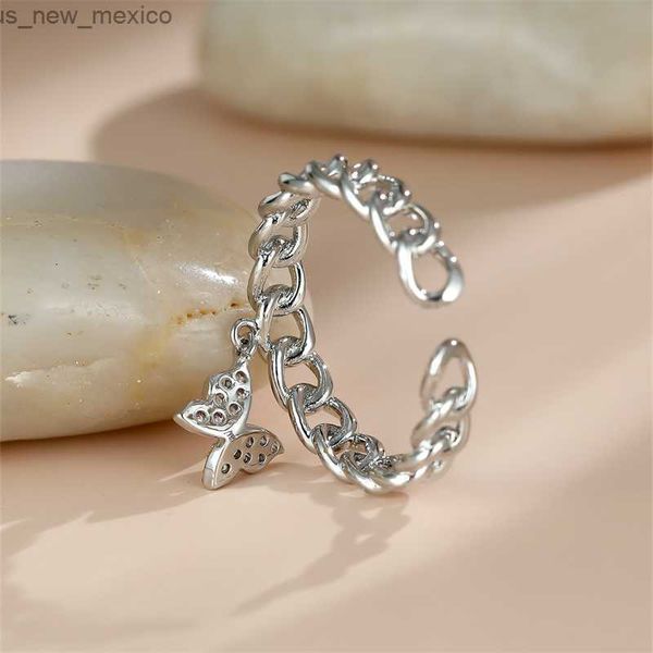 Anillos de banda Mariposa linda Colgante abierto Anillo de compromiso Mujer Joyería de cristal blanco Oro Plata Color Anillos de boda para mujeres Anillo colgante R230831