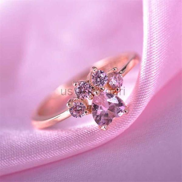 Anillos de banda Diseño de Compromiso de Cristal de Pata de Gato de Dibujos Animados Lindo Anillos de Venta Caliente Para Mujeres Circón Rosa Cúbico Anillos Elegantes Joyería de Boda Femenina J230531