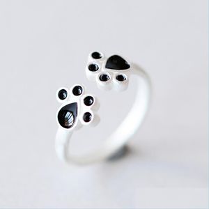 Bandringen schattige dubbele kattenhondbeer poot opening vingerring voor vrouwen meisjes trendy dieren juwelen legering baby voetafdrukken ringen sport1 dhaej