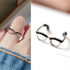 Bagues de bande Lunettes mignonnes Ins Girl Bague ouverte Bague de peinture en émail réglable Boucle de doigt Anneaux de queue Ouverture réglable G230213