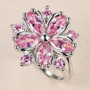 Bandringen schattige dames roze kristallen stenen ring charme geüpgraded dunne trouwring geschikt voor dames dagelijkse bruids bloem zirkoon verlovingsring Q240427