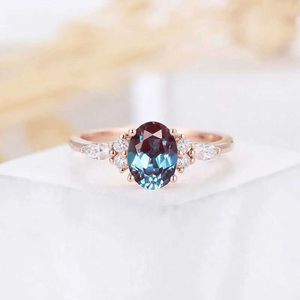 Band ringen CxsJeremy 14K 585 Rose goud 6 * 8 mm 1,5 CT ovaal gesneden Lab Alexandrite verlovingsring vintage cluster trouwring bruids jubileumL240105