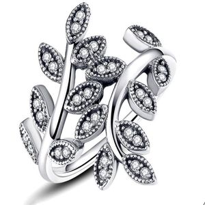 Bandringen CZ Diamond 925 Sterling Sier Wedding Ring Set Originele doos voor pan-Dora Sparkling Leaves Women Girls Gift Sieraden W164330 DHTQJ