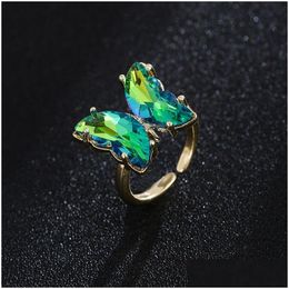 Anillos de banda Anillo de mariposa delicada para mujer Acero inoxidable ajustable de tamaño variable con Colorf Cz Stone Lady Animal Jewelry Drop Deliver Dhjri