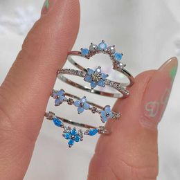 Anillos de banda Dainty Daily Blue Crystal Rings for Women Cubic Zirconia Gold Silver Color Ring Rings Regalos Aniversario Joyería AA230306