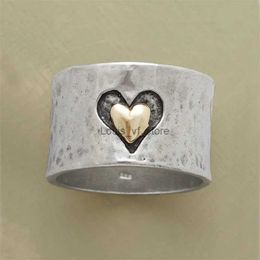 Bandringen Delicate Silver Color Heart Ring For Women Fashion Metal Two Tone Engagement Wedding Sieraden H240425