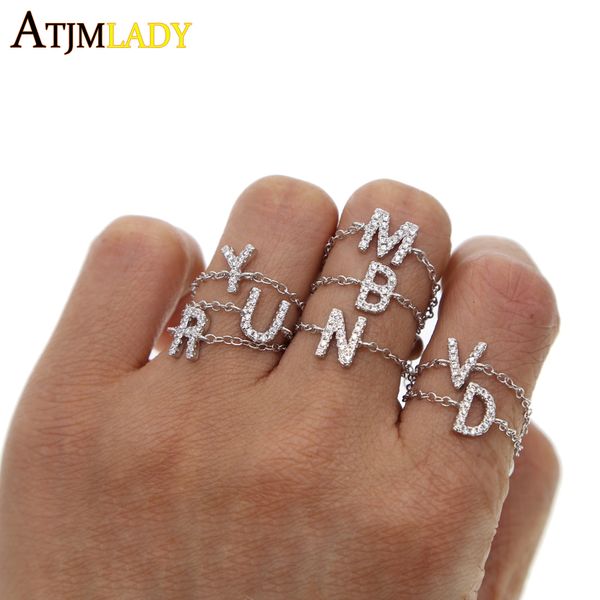 Anillos de banda Diseño Moda CZ Ajustable apuesta 26 Anillo de letra inicial para mujeres Simple Minimal Chain Link Jewelry Wholesale 230511