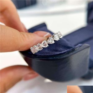 Bandringen Designer Sieraden Love Row Diamond Ring Hartvormige Fl van diamanten Sterling Sier Plated 18K Gold Moissanite Drop Delivery Dhhoa