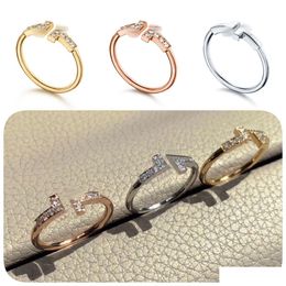 Bandringen Designer Ring For Women Luxury Diamond Mens Double T Open Love Gold Fashion Classic High Quality Jewelry Blue Drop Deview OT1 km