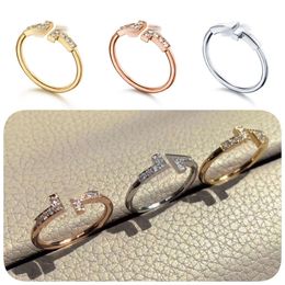 Bandringen Designer Ring For Women Luxury Diamond Ring Heren Double T Open Love Ring Wedding Gold Ring Populaire mode klassiek hoogwaardige sieraden Blue Gift