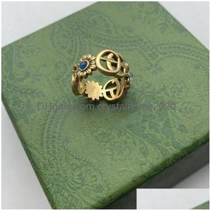 Bandringen Designer Ring Gouden Bloempatroon Liefdesringen Blauwe Diamant Mode Dames Sieraden Mannen Shining G Letter Met Doos Drop Deli Dhyx6