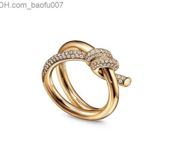 Anillos de banda anillo de diseñador para mujer anillo de nudo de cuerda de lujo con diamantes anillos de moda para mujer joyería clásica 18K chapado en oro rosa boda al por mayor Z230629