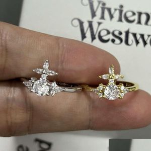 Designer des anneaux de bande Vivine Westwood 23 New Western Empress Dowager Cross Zircon Ring Luxury Ins Personalité Simple Fl Diamond Dhprx