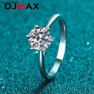Bandringen Djmax Echte Moissanite -verlovingsringen Platinum Plating Sterling Silver 03CT20CT Diamond Wedding Rings Classic 6 Prong Ring J230522